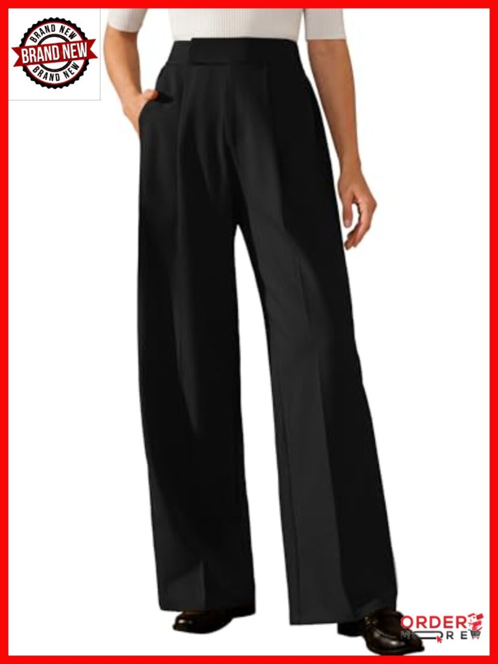Wide Leg Business Casual Dress Pants High Waist Pleated Trousers